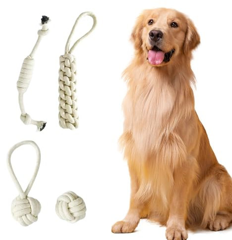 AJUNLKVDR Lot de 4 jouets indestructibles pour chiens de grande taille - Corde pour chiot - Corde robuste - Tressé robuste - Corde tressée robuste