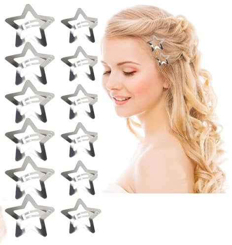 12 Fermagli per Capelli Stella Argento due dimensioni - Accessori Capelli Y2K, Clip Metalliche da Donna e Ragazze, Design Unico e Stilizzato