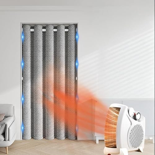 Momooda Thermo Türvorhang Kälteschutz Magnetische, Gesteppter Türvorhang Winter aus Flanell mit Ösen, Raumteiler Türvorhang, Große Akustik Vorhang Lärmschutz, Grau, 120x230cm