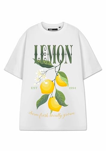 Show Me The Merch Lemon Women's White Short-Sleeved T-Shirt | Graphic Tee with Lemon Design | Trendy Fruit Print Top | Summer Fashion Apparel for Women
