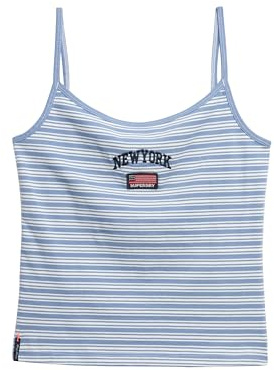 Superdry Damen Athletic Essentials Trägertop Gezeitenblau Gestreift 42