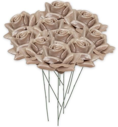 matches21 HOME & HOBBY Wachs-Rosen 10er Set Perlmutt - dauerhaft haltbare Textil-Rosen mit Wachs-Blüten