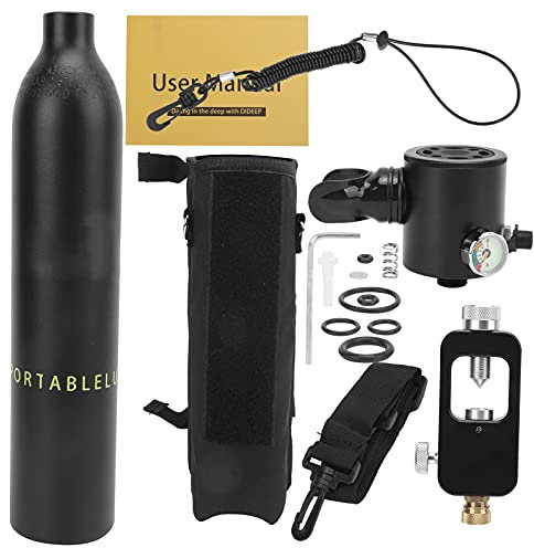 Alomejor Tauchsauerstofftank Unter Wasserverpackung mit Bequemem Adapter -Tauchzylinder für Professionelles und Amateurtauchen (Schwarze Sauerstoffflasche + Schwarze Aufbewahrungstasche)