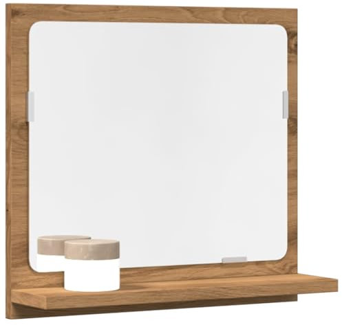 Gecheer Badspiegel mit Ablage Wandspiegel Badezimmerspiegel Hängespiegel Bad Spiegel Badezimmer Badmöbel Artisan-Eiche 40x11x37 cm Holzwerkstoff