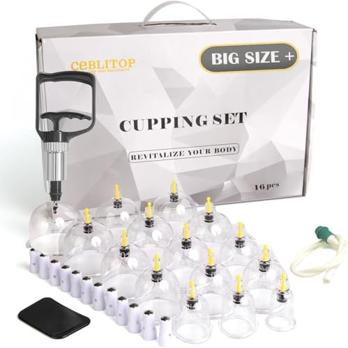 Ventouses Therapeutiques 16 Pcs, De Grande Taille V2.0 pour Ventouses Massage, Kit Hijama, Ventouse Anti Cellulite, Ventouse Kiné Maux De Dos