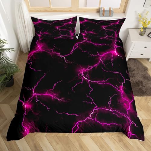 Parure de lit avec housse de couette à motifs géométriques pour enfants, adolescents et adultes - Rose fluo - Pour lit king size