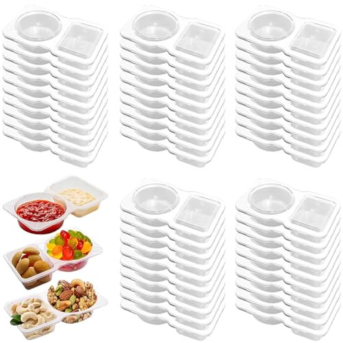 HXSYKJDM 50 PCS Reusable Snack Pack Containers, Double Compartment Condiment Containers, Snack Pots With Lids, Clear Portable Dip Container, Reusable Sauce Container