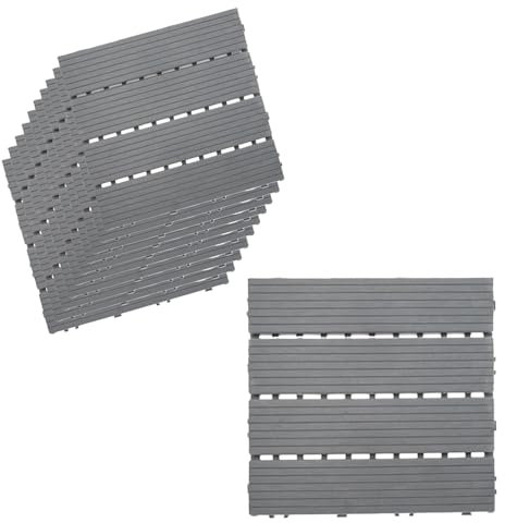 10 Pezzi Piastrelle Plastica da Giardino, 30X30cm, Mattonelle In PVC, Colore Grigio, Pavimento Ad Incastro,Totale 0.9 m², Tagliabile