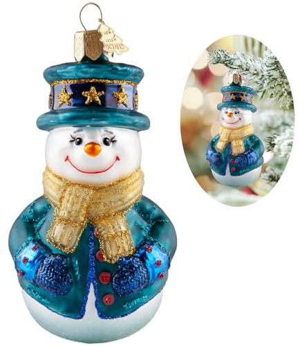 Hzyc Snowman Christmas Ornament,Hand-Blown Glass Christmas Tree Decoration | Star Hat Snowman Collection Figurine,Hanging Glass Ornament for Holiday Party Home Gifts
