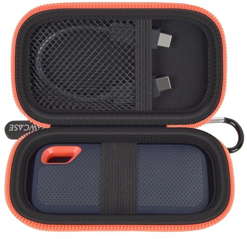 Hard Case Compatible with SanDisk 500GB/ 1TB/ 2TB/ 4TB Extreme Portable SSD - Up to 1050MB/s - USB-C - External Solid State Drive. Carrying Travel Holder for USB Cable -Orange Zipper (Box Only)