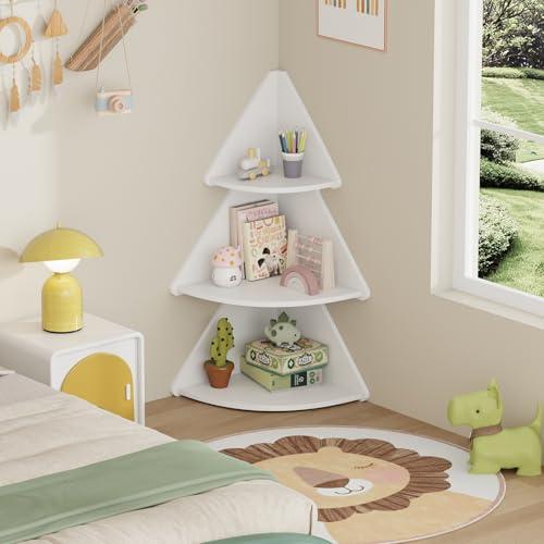 NICEME Kids Bookshelf Toddler Bookcase for Nursery, Toys Box Storage Unit Children's Book Shelf Organiser for Kids Room (White,Corner Shelf)