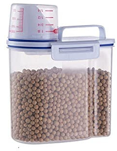 Récipient de stockage de nourriture pour animaux de compagnie, récipient portable en plastique avec tasse à mesurer, distributeur de nourriture pour animaux domestiques pour chiens et chats (blanc