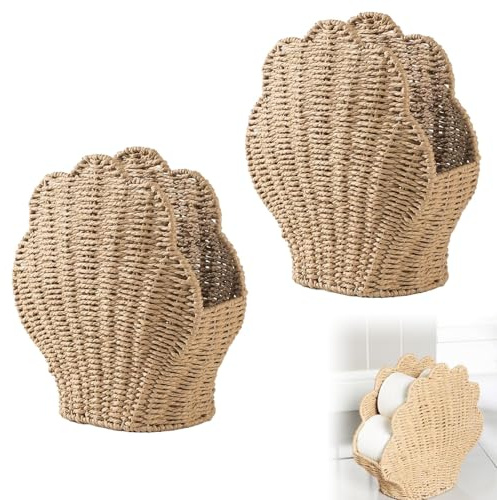 Toilettenpapierhalter, dekorative Badezimmer-Aufbewahrung, Küsteninspiriertes Design, einzigartiger Toilettenpapier-Organizer, hält bis zu 7 Rollen, Badezimmer-Dekor (Braun, 2 Stück)