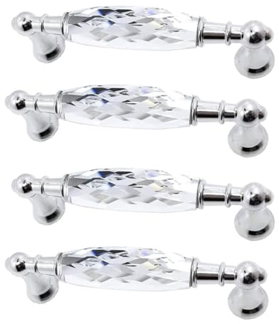 SagaSave 4PCS 96mm Crystal Cabinet Handle Pulls, Crystal Cabinet Pulls, Rhinestone Drawer Pull Handles for Drawer Cupboard Glass Sliding Door