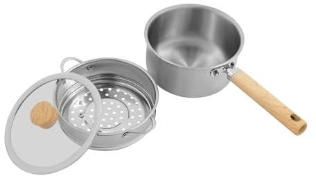 Olla para leche de acero inoxidable con tapa de vapor y cristal, 2,1 L, olla de inducción de 18 cm, cacerola para leche, sopas, cocción al vapor, apta para lavavajillas para el hogar y la restauración