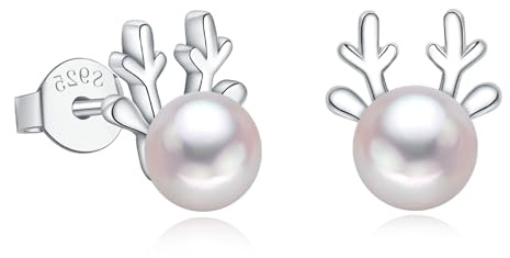 Zecimi Ohrstecker Silber 925, 925 Sterling Silber Elch Weihnachtsohrringe | 10mm Klein Schneeflocke Weihnachten Ohrstecker für Damen Mädchen, Perlen Ohrringe mit Zirkon, Hypoallergen Weihnachtsschmuck