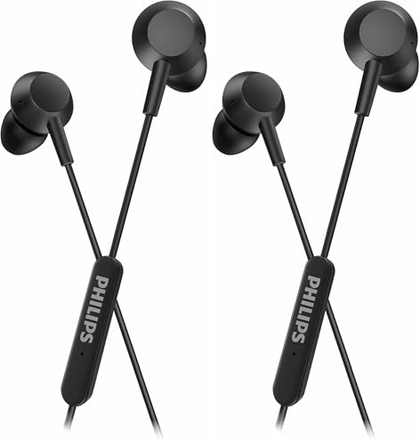 Philips TAE5008BK/00 Auriculares Intrauditivos con Micrófono | Conector USB-C | Cable de 1,2 m | Control Remoto de 3 Botones | Auriculares de 3 Tamaños | Ajuste Cómodo | Negro (Black) (Paquete de 2)