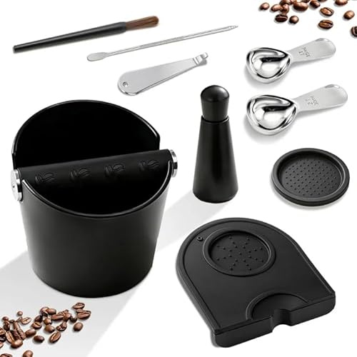 GPANDAG 9 PCS Coffee Knock Box Set, 4.8 Inch Espresso Knock Box Kit | with Tamping Mat and Removable Metal Knock Bar, Coffee grind Bin for Coffee Grounds, Coffee Accessories Barista at Home