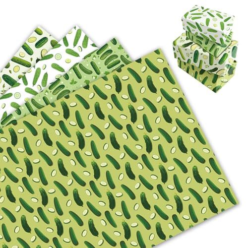 4 PCS Green Wrapping Paper, Vibrant Cucumber Gift Wrap, Recyclable Birthday Wrapping Paper for Gifts, Party Decor, Kitchen, Gardening Gifts