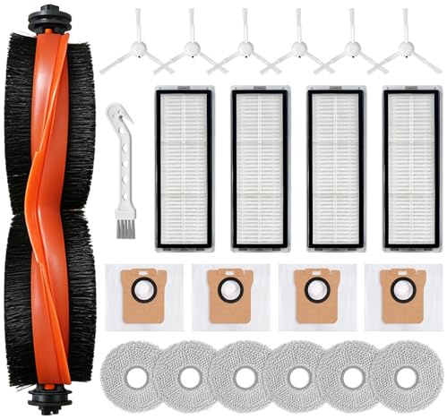 22 Juego de Accesorios Compatibles con Xiaomi X20+/X10+/X20 Plus/X10 Plus Robot Vacuum Aspirador Repuesto 1 Cepillo Principal 6 Cepillos Laterales 4 Filtros 4 Bolsas 6 Paños Mopa 1 Cepillo de Limpieza