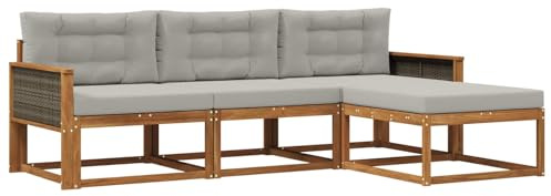 vidaXL Outdoor-Sofagarnitur mit Kissen 4 pcs Natur und Hellgrau, Moderne Garten-Sofagarnitur, wetterfest, Bequeme Loungemöbel, stylische Sitzmöglichkeiten für den Hof