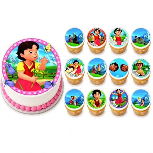 Tortenaufleger + 12 Muffinaufleger Heidi 3+19 essbares Tortenbild