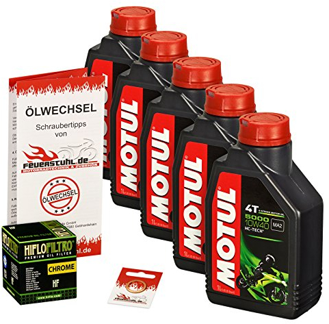 Motul 10W-40 Öl + HiFlo Ölfilter für Suzuki VS 1400 Intruder, 87-03, VX51L - Ölwechselset inkl. Motoröl, Chrom Filter, Dichtring
