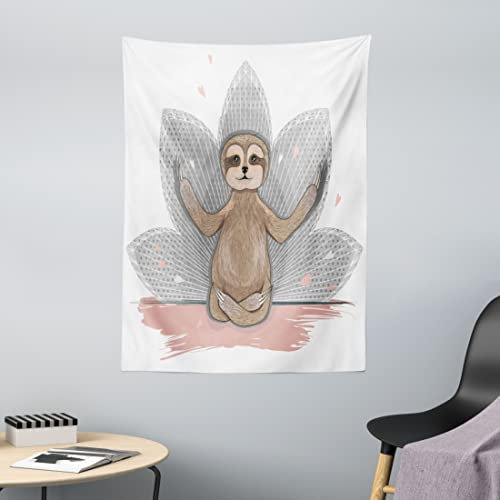 ABAKUHAUS Faultier Wandteppich, Kleine Sloth Meditation aus Weiches Mikrofaser Stoff Waschbar ohne Verblassen Digitaldruck, 110 x 150 cm, Rosa Braun Grau