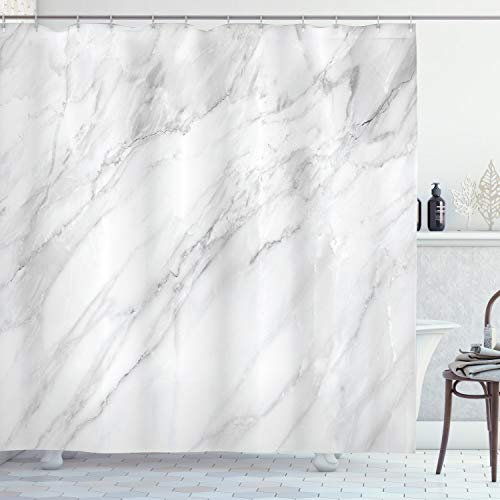 ABAKUHAUS Marbre Rideau de Douche, Tachée Monochrome étage, Tissu Ensemble de Décor de Salle de Bain avec Crochets, 175 cm x 200 cm, Blanc Gris pâle