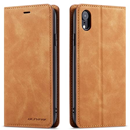 QLTYPRI Case for iPhone XR, Premium PU Leather Cover TPU Bumper with Card Holder Kickstand Hidden Magnetic Adsorption Flip Wallet Case Cover for iPhone XR - Brown