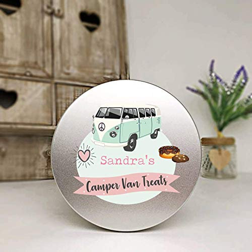 Personalised Printed Silver Tin - Pink Camper Van Treats