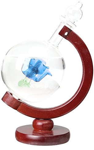 VIDOO Wettervorhersage Rose Crystal Globe Holz Basis Sturm Glas Home Dekorationen Geschenk - Blau