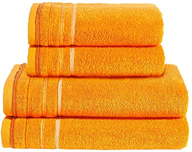 PANA Frottier-Serie Jasmina • Frottee Handtücher Set • weicher Badteppich • 100% Baumwolle • Ökotex Zertifiziert • Set: 2 Handtücher + 2 Duschtücher • Farbe: Orange