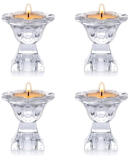 Sziqiqi Candelabri Conico in Vetro Trasparente, Candelieri in Vetro Candele Tealight o Taperight, Centrotavola Porta Bicchiere Tealight in Vetro per Feste di Compleanno per Matrimoni Tavolo, Piccolo