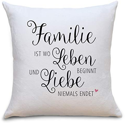 OWLBOOK Familie ist Flauschiges Kissen mit Motiv Geschenke Geschenkideen für Liebespaare zum GeburtstagValentinstag Zierkissen mit Füllung