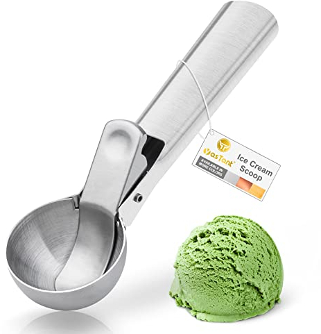 YasTant Premium Stainless Steel Ice Cream Scoop with Trigger Ice Cream Scooper Dishwasher Safe, Heavy Duty Metal Icecream Scoop Spoon with Anti-Freeze Handle, Perfect for Gelato