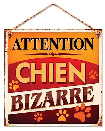 STC - Plaque Métal Attention Chien Bizarre