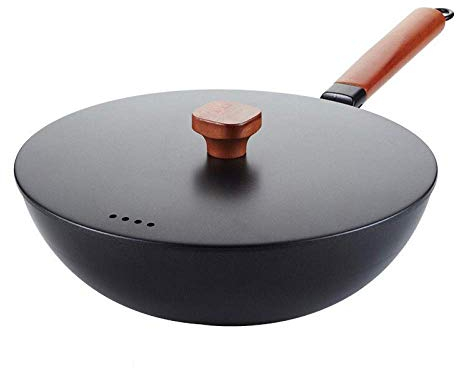 Olla de hierro fundido Sartén antiadherente para el hogar Cocina de inducción de gas sin revestimiento Wok universal Olla multifunción con tapa