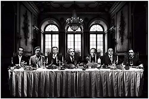 Crazystore Malerei 60x80cm ohne Rahmen Das letzte Abendmahl Film Gangster Collage HD Seide Schwarz-Weiß-Poster Dekorative Wandkunst Farbe