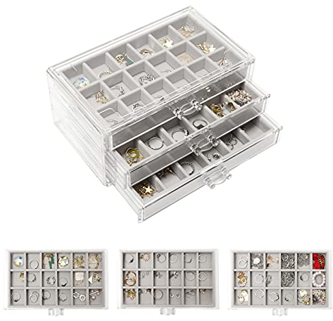 Goklmn Schmuck Organizers,Schmuckkästchen mit 3 Schubladen für Ringe Ohrringe Halskette