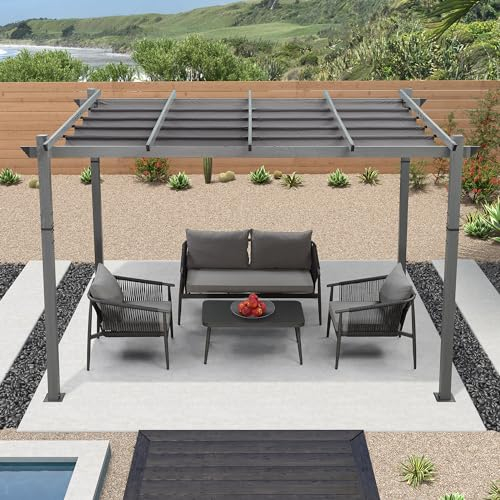 PURPLE LEAF 3 x 3 m Pergola, Alu Pavillon Holzoptik Wasserdicht Stabil Winterfest, Gartenpavillon mit Sonnenschutz Überdachung, Grau