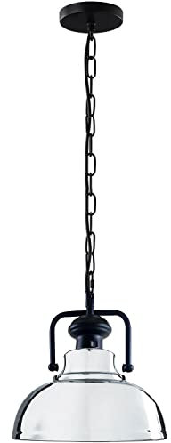 LEDSone Deckenleuchte, Retro-Stil, industriell, Vintage, Lampenschirm in Form einer gebogenen Kuppel, verchromt, mit Kette und Halterung, E27, UK (Chrom)