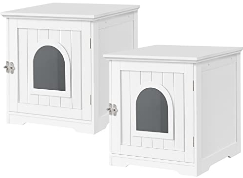 Yaheetech 2er Set Katzentoilette Katzenklo Schrank Katzenhaus Holz Katzenhöhle Einzeltür Katzenkommode Großer Stauraum, Weiß