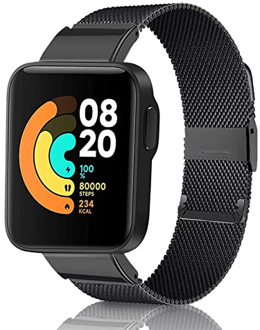 PaceBid Métal Bracelet pour Xiaomi Mi Watch Lite/Redmi Watch | Acier Inoxydable Milan Métal Bracelet Taille Ajustable Femmes & Hommes Bracelets pour Xiaomi Mi Watch Lite, Noir
