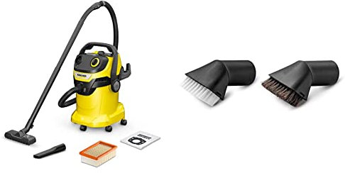 Kärcher Wet & Dry Vacuum Cleaner WD 5, blower function, power: 1100w, plastic container: 25 L, suction hose: 2.2 m, incl. flat-pleat filter & Kärcher 2.863-221.0 Suction Brush Set