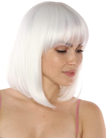 Prettyland Damen Frauen Weiß White Bob Mittellange Kurze Natürlich Perücke Matte Glatte Alltag Date A Live Anemie Short Wig C1415