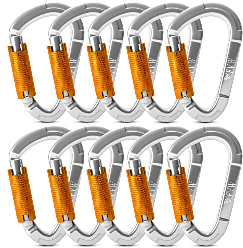 Karabiner Klettern Kletterausrüstung,10 Stück UIAA-Zertifiziert 25KN Auto Locking Kletterkarabiner Clips für Hängematten, Schaukel, Locking Hundeleine und Geschirr, Camping, Wandern & Utility