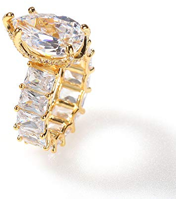 ZqlDDayUP 14K vergoldet Hip Hop Ring für Frauen Herz geformt Versprechen Ringe kubischer Zirkon Iced Out Ring simuliert Diamant Hochzeit Verlobung Jahrestag Ring