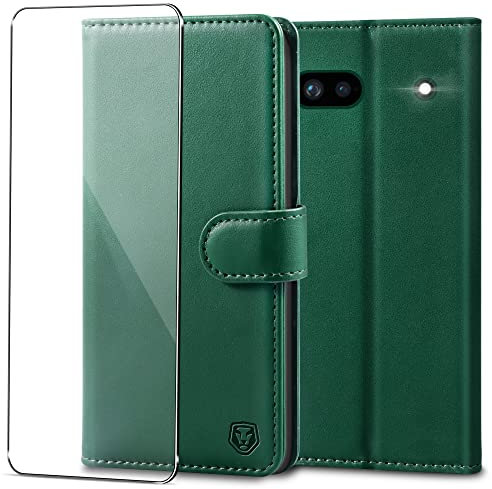 Kuafcase for Google Pixel 6a Case with 1 Screen Protector, Wallet Leather Flip Case with 4 Card Slots Magnetic Closure Kickstand Shockproof Phone Case for Google Pixel 6a - Dark Green