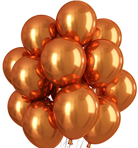 Metallic Orange Balloons Double Stuffed 12 Inch, Chrome Burnt Orange Balloons, Shiny Thick Chrome Metallic Balloon Latex Helium Balloon for Birthday Wedding Party Decoration Supplies